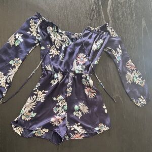 Fashion Nova Floral Off-Shoulder Romper - Navy